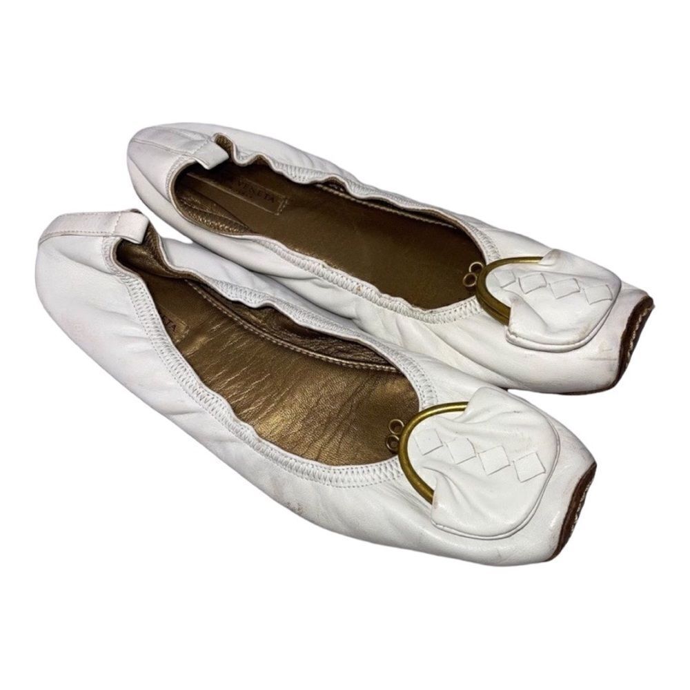 BOTTEGA Veneta Leather Flats EXTREMELY RARE Vintage White 39 U.S. 9 Authentic